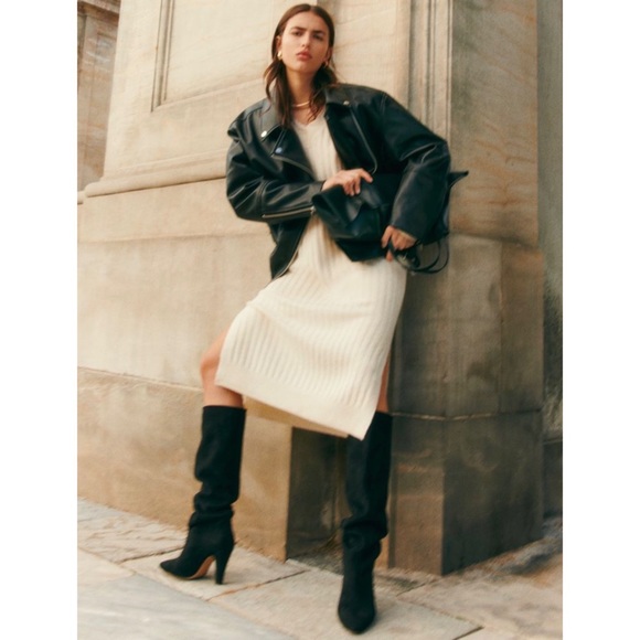 NWT H&M V-Neck Sweater Rib Knit Midi Dress - Picture 2 of 11